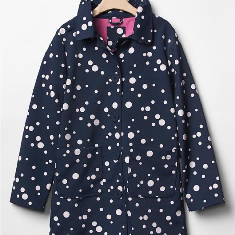 GAP Navy Blue Raincoat with White Polka Dots